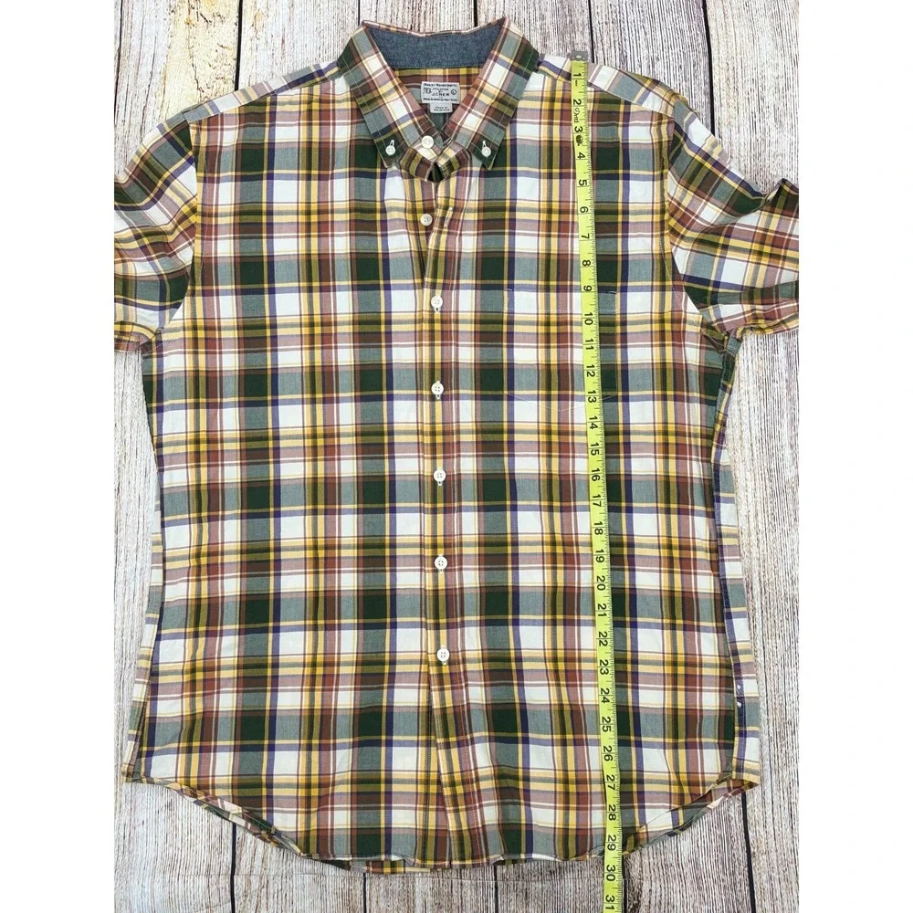 J Crew Tailored Fit Plaid Shirt Large Green Yellow‎ Button-Down Cotton Casual